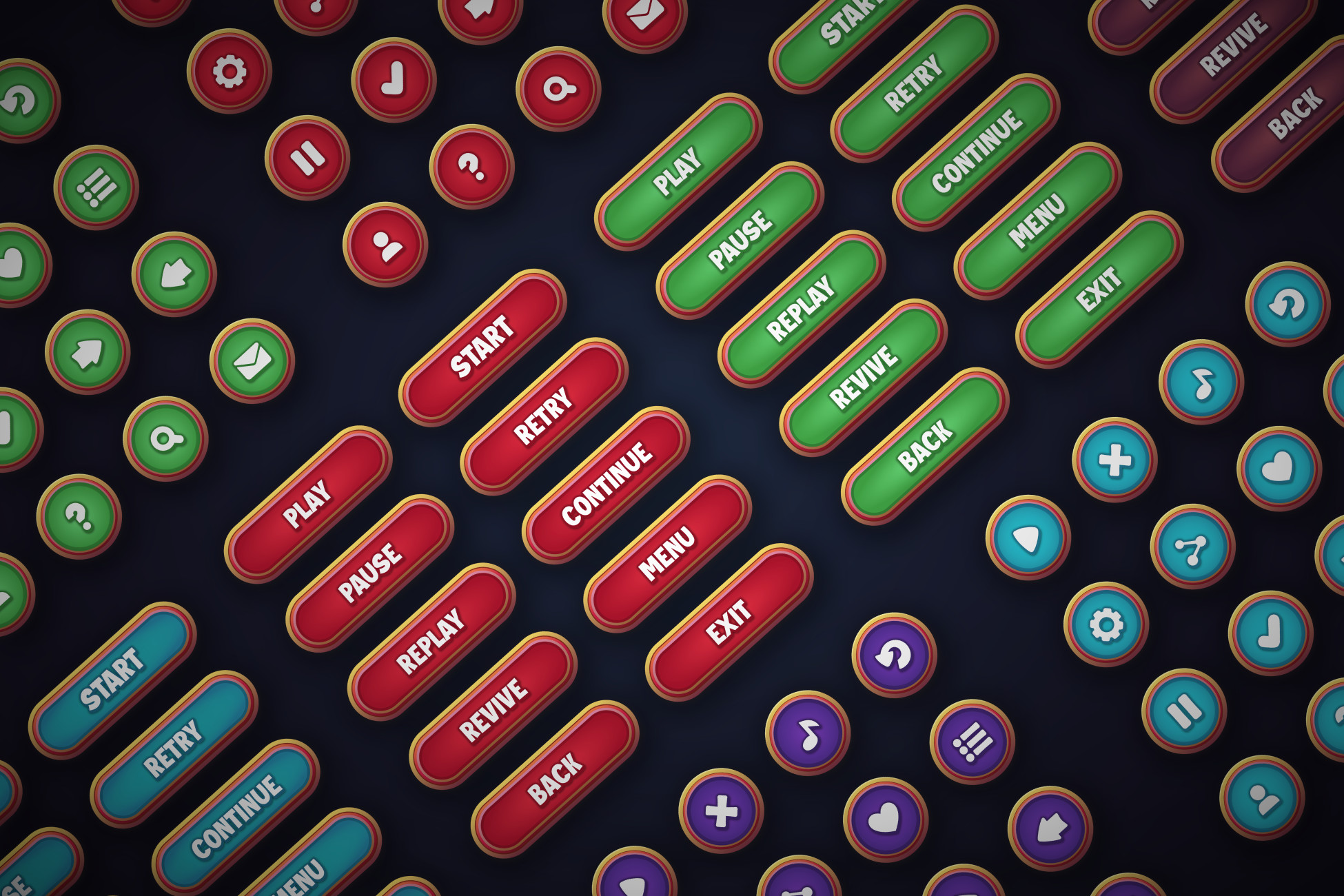 Game Buttons Pack 6 - Cartoon Style Buttons kit for Casual Games | 2D ...