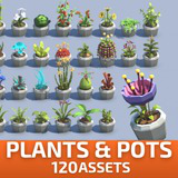 Low Poly Plants & Pots Pack with Growth System / Cosmic Retro