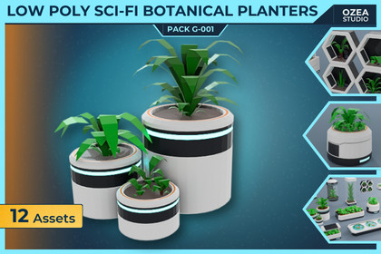 Low Poly Sci-Fi Botanical Planters Pack G-001