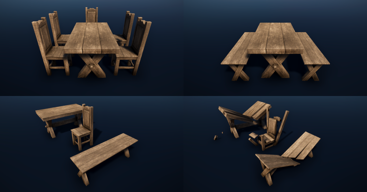 Breakable Objects System Addon 2 - Wooden Tables & Chairs | 3D ...