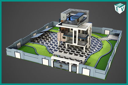 Modern Villa House02 with Compound URP HDRP Textures