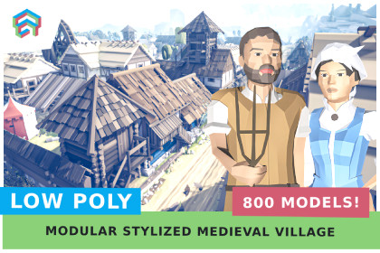 Low Poly Modular Medieval Village and Villagers Environment Pack – PRO