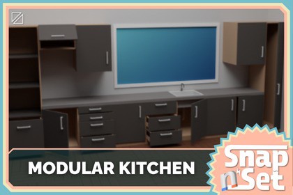 LowPoly Modular Kitchen (Snap-N-Set)