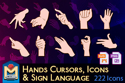2D Hand Drawn Palm Cursors Icons & Sign Language
