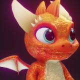 Cartoon Orange Baby Dragon 3D Model (Low-Poly, Game-Ready, Animated, Built-In)