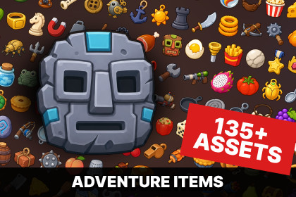 Adventure Items Primitive Weapons Treasure Food Casual Props Icons Pack