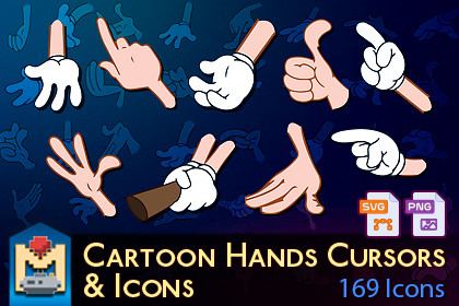 2D Stylized Hand Drawn Cartoon Palm Cursors & Icons