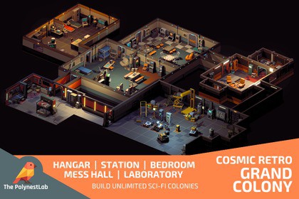 Sci-Fi Low Poly Interior Bundle: Grand Colony Collection (5-in-1) | Cosmic Retro