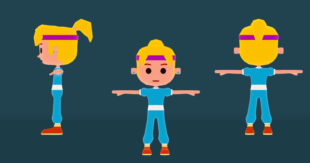 3D Character 07 Of 22 Blonde White Girl Low Poly FBX 3D