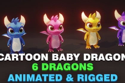 Cartoon Baby Dragons 3D Model & 5 Music Tracks & 36 Sound Effects (Built-in)