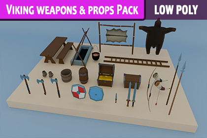 Viking Weapons & Props Pack – Stylized Low Poly