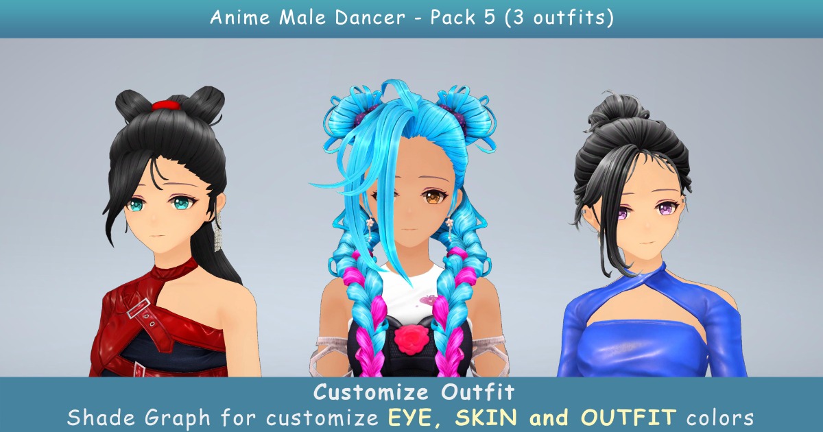 Anime Female Dancer - Pack 5 (3 outfits) | Characters | Unity Asset Store