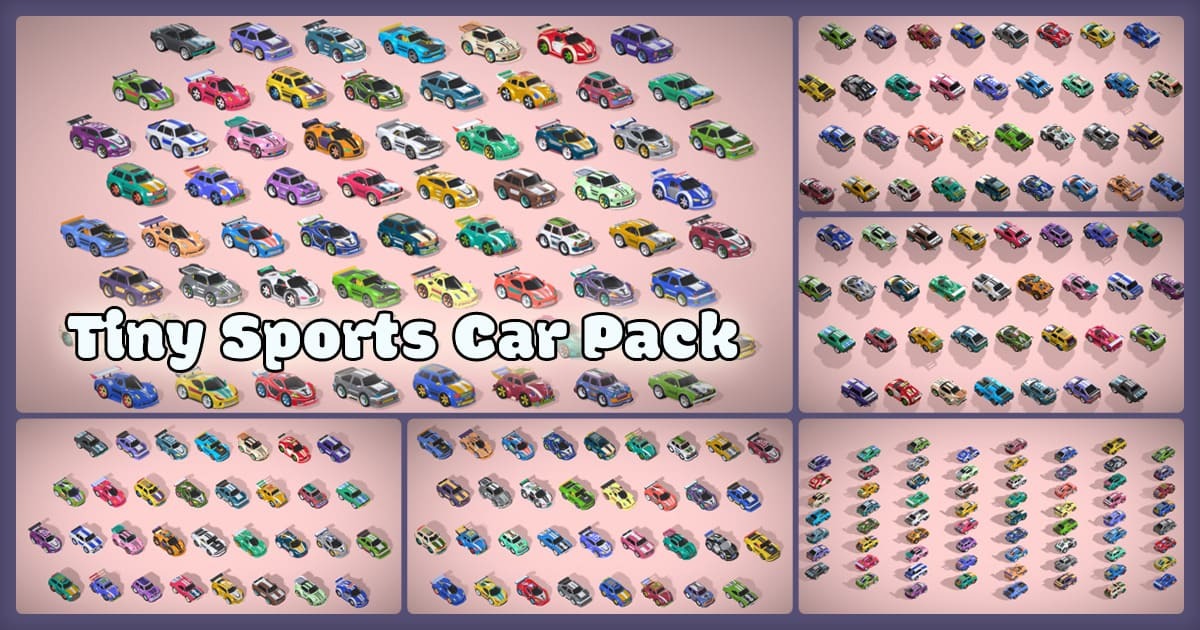 Car Racer Chibi Style Tiny Sports Car Pack - 66 Low Poly Cute Toon Style Mini Racing Cars ...