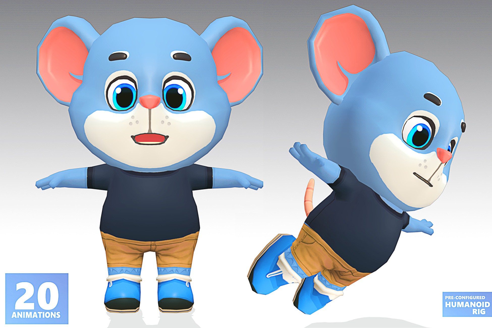 Rodent Man Animation Mouse Rat Rodent Blue Animated | Characters | Unity Asset Store