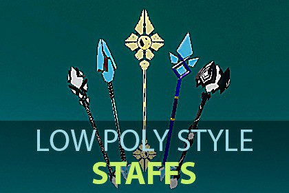 Low Poly Style Staffs