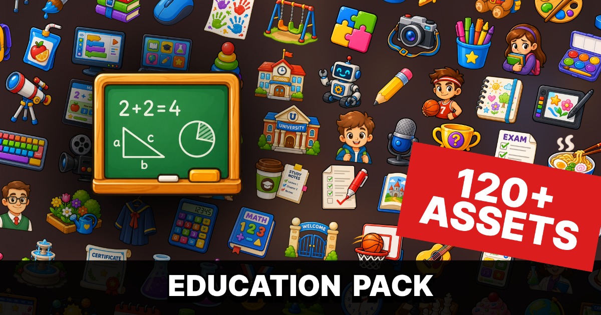 School Education Classroom Icons Pack for Kids Learning and Simulation ...