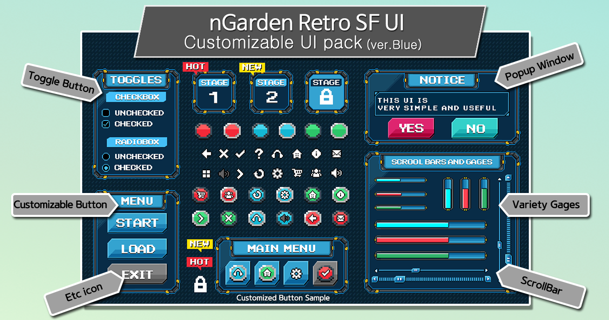 nGarden Retro SF UI (Blue) | 2D GUI | Unity Asset Store