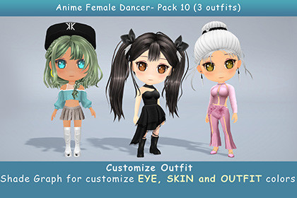 Chibi Anime Female Dancer - Pack 1 (3 outfits)
