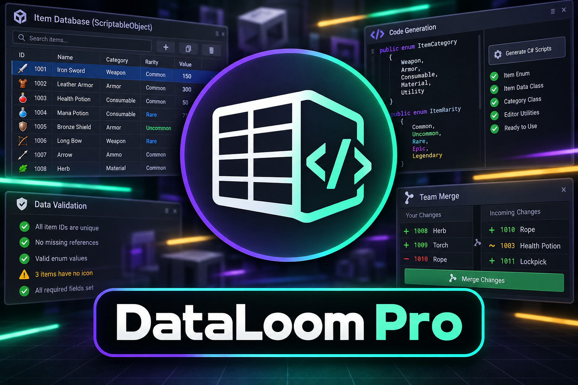 DataLoom Pro - ScriptableObject Spreadsheet, Codegen & Team Merge