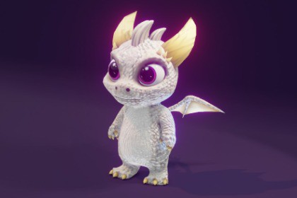 Cartoon White Baby Dragon 3D Model & 5 Music Tracks & 36 Sound Effects
