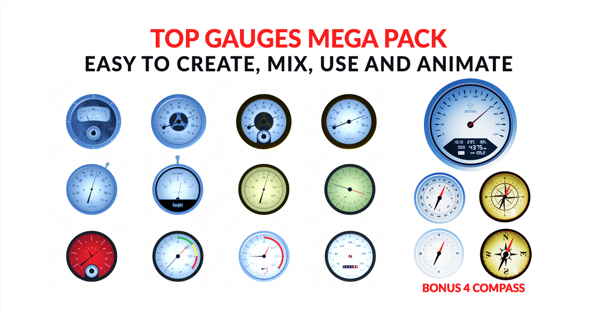 Top Gauges Mega Pack 30+ (Bonus 4 Compass) | 3D Props | Unity Asset Store