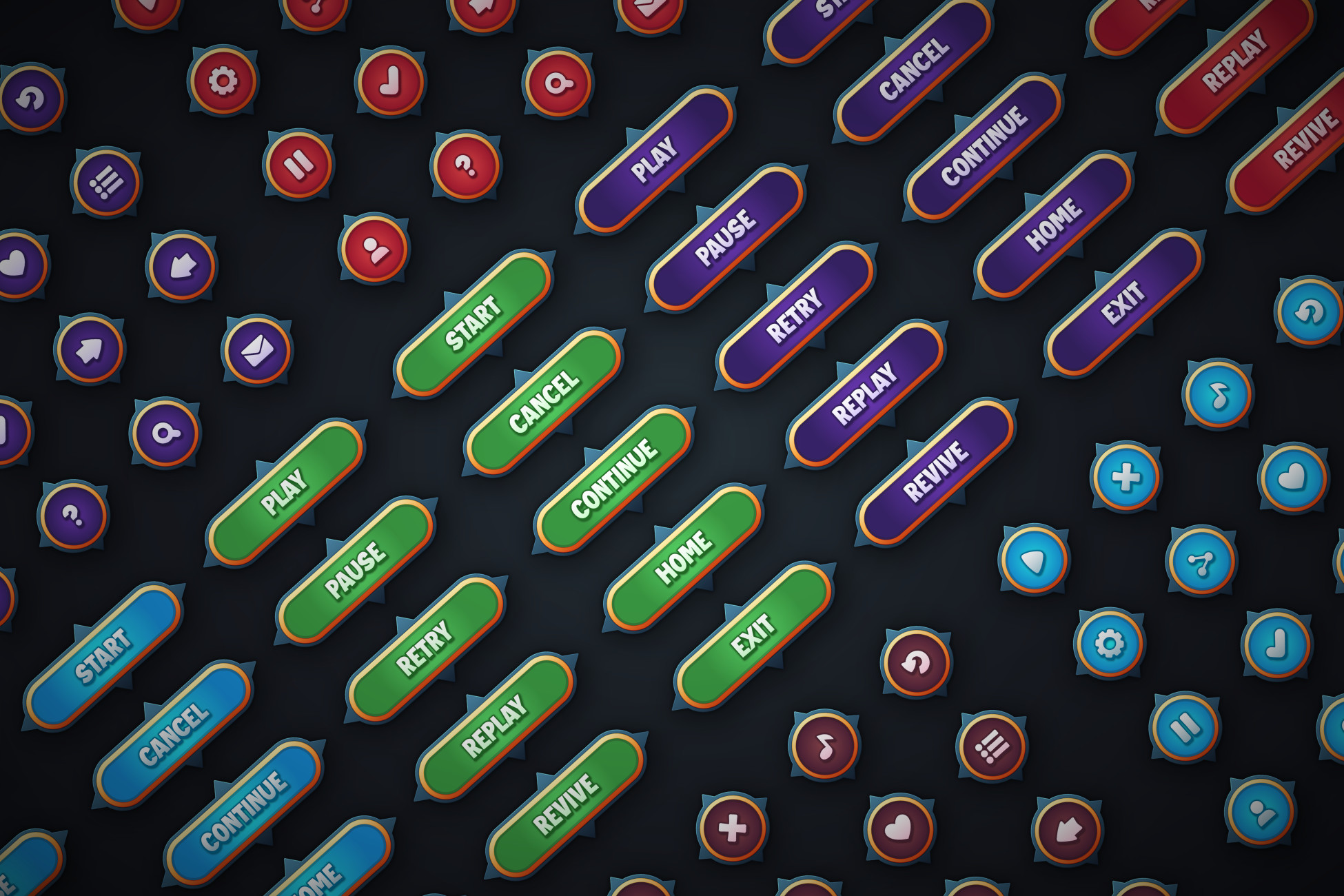 Game Buttons Pack 7 - Cartoon Style Buttons kit for Casual Games | 2D ...