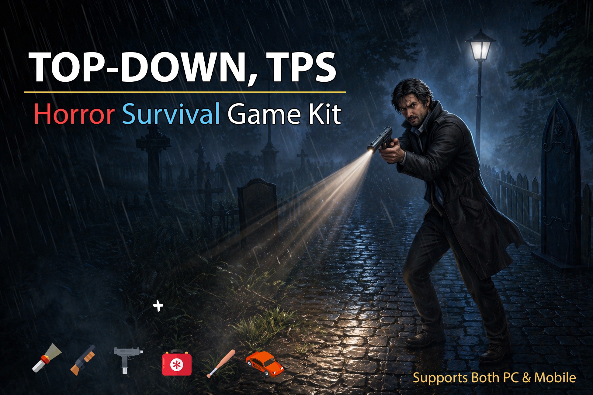 Top Down TPS Horror Survival Shooter Game Kit with PC + Mobile Support