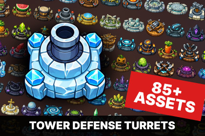 Tower Defense Turrets, Elemental Towers and Magic Defense Icons Pack