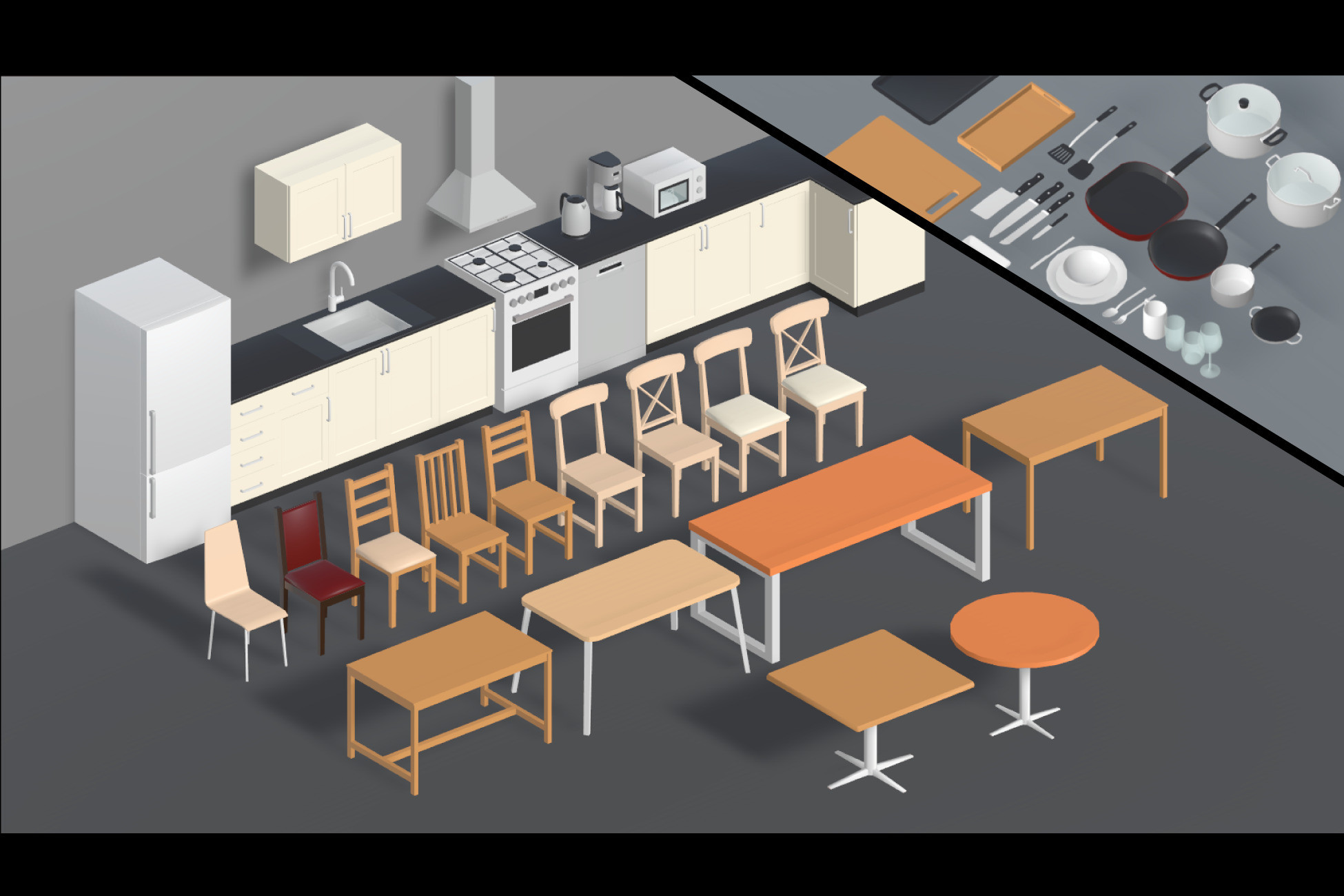 Customizable Kitchen & Dining Pack | 3D Furniture | Unity Asset Store