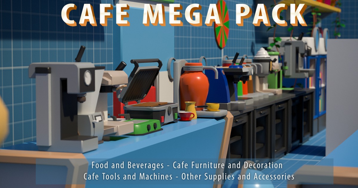Unity Gaming Caffe Interior Room Assets: Cafe Mega Pack | 3D インテリア | Unity Asset Store