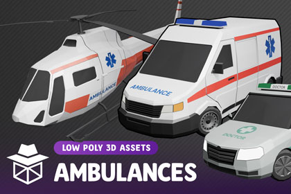 Low Poly Emergency Ambulance Vehicles Pack