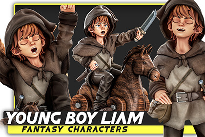 Young Boy Liam - Teenage Medieval Fighter with Horse