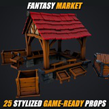 Stylized Market Pack – Fantasy Environment Props – Game Ready