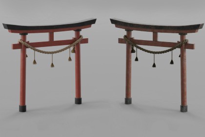 Japanese Torii Gate with Shimenawa Rope and Tassels