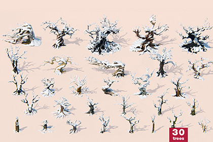 Fantazy Stylized Winter Nature - Snow Tree Pack (30 3d models)