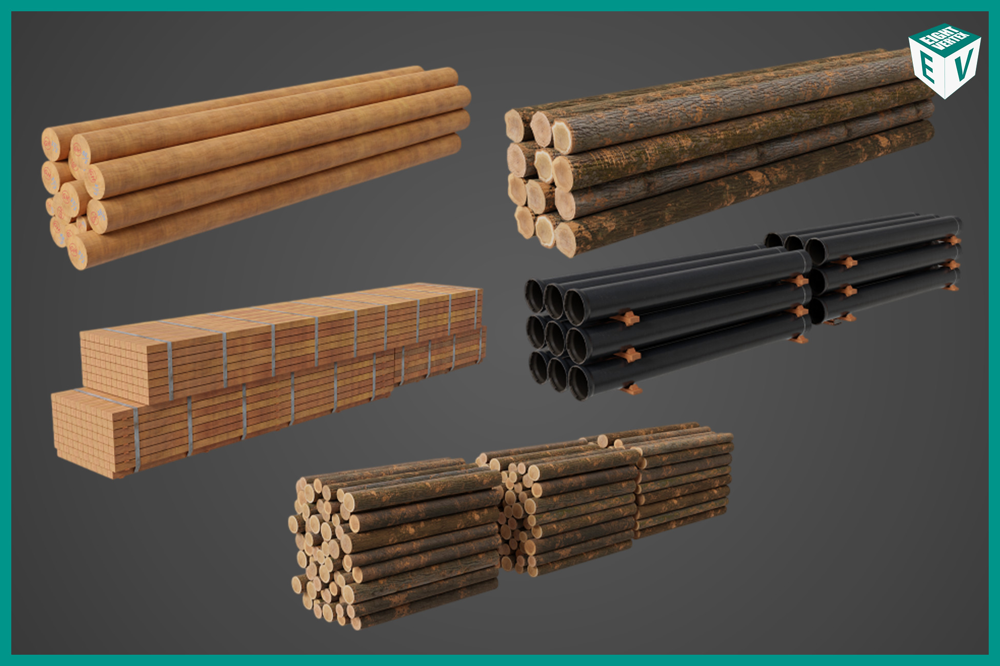 Log Trailer 5 Loads with Single Mat URP HDRP Textures | 3D Land | Unity ...