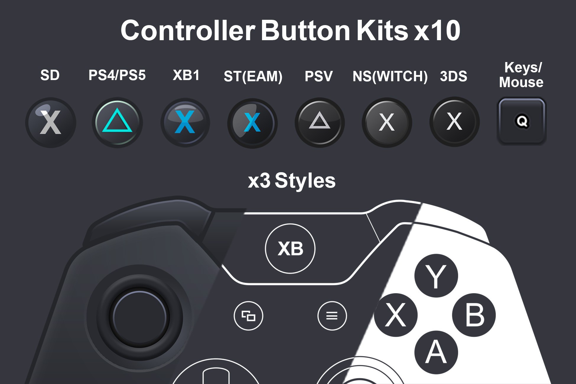 Controller Overlays & Button Kits (3 styles) x9 controllers +keyboard ...