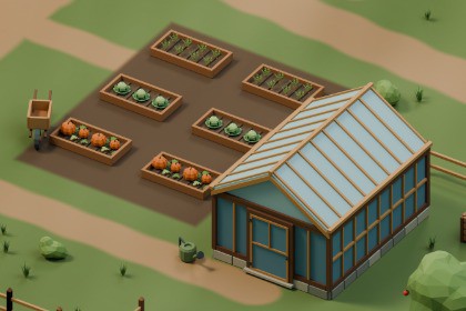 Low Poly European Farm — 10 Buildings & 42 Props
