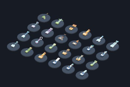 Stylized Vehicle Weapons - 24 Mounted Models