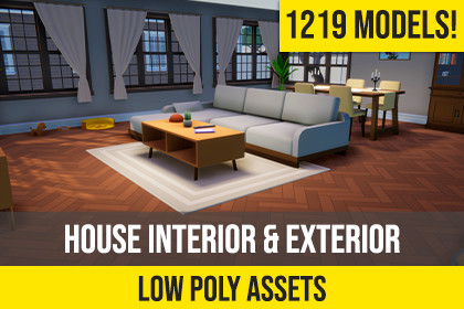 Low Poly Cartoon House Interior & Exterior