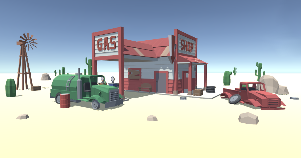 Low Poly Desert Gas Station 3D 都市 Unity Asset Store