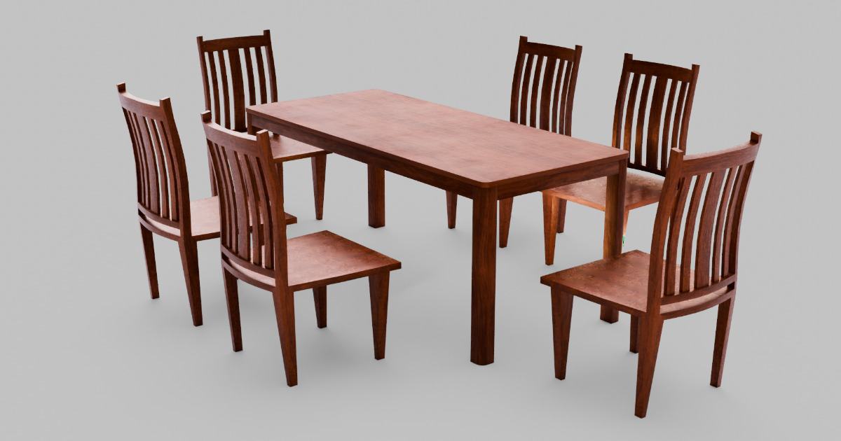 6-Seater Dining Table Set – Game-Ready | 3D Furniture | Unity Asset Store