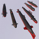 Pack Of 6 low poly game ready nuclear battle submarines Low-poly 3D model