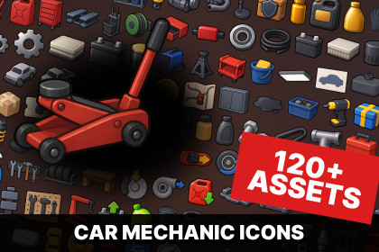 Car Mechanic Garage Parts Tools Icons Pack Simulation Tycoon and Repair Games
