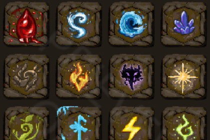 Fantasy Rune Icon Pack – 16 RPG Icons (256px / 64px PNG + PSD)