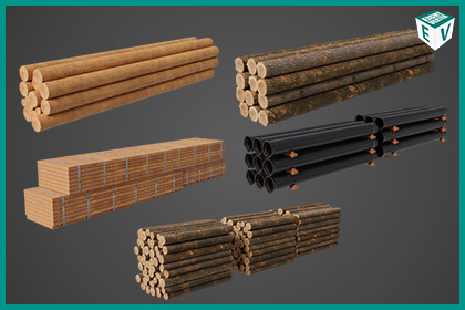 Log Trailer 5 Loads with Single Mat URP HDRP Textures