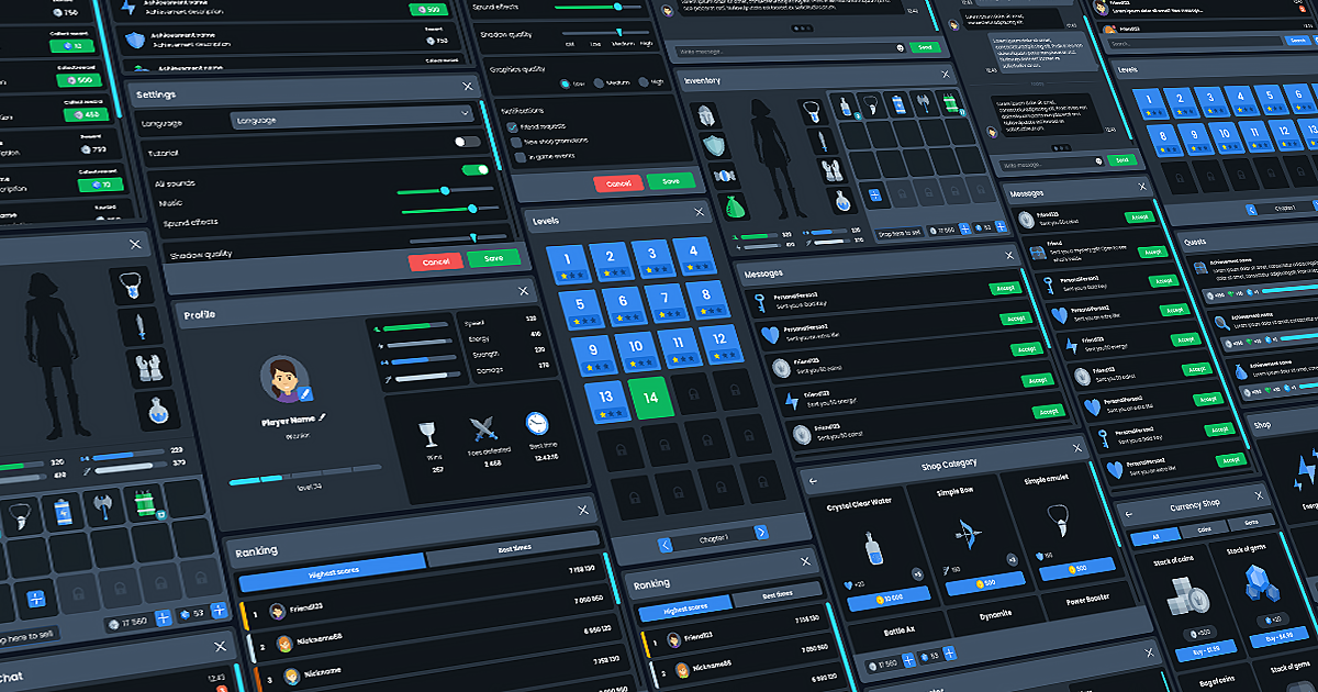 Ultimate Dark GUI PRO kit - complete UI + PSD sources | 2D GUI | Unity ...