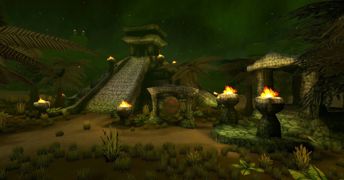 low poly ancient jungle environment pack - temple, foliage, trees, grass, plants