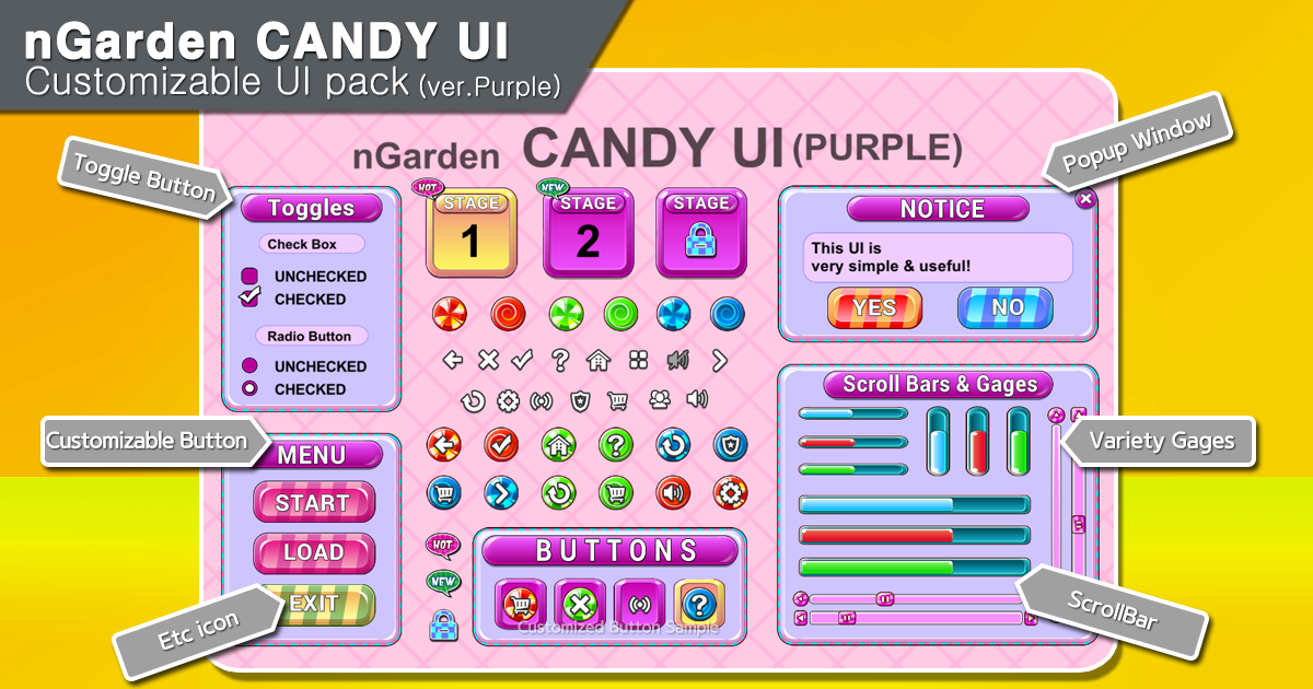 nGarden Candy UI (Purple) | 2D GUI | Unity Asset Store