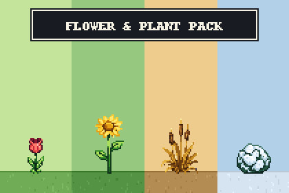 Flower & Plant Pack — Animated Pixel Art Plants for 16x16 Games